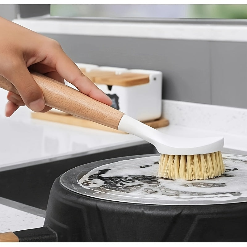 Bambuk tutqichli va mustahkam choʻtkilar bilan uzun tutqichli idish choʻpqi, oshxona tozalash uchun oq