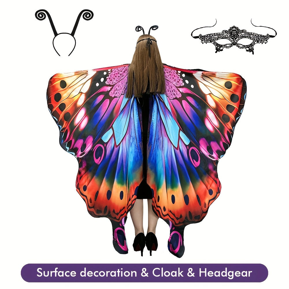 Chal de alas de mariposa para mujer, capa de hada, disfraz de Halloween, poliéster vibrante, spandex