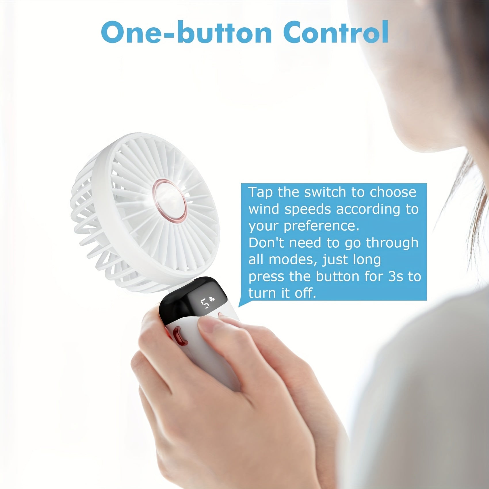 Portable Handheld Fan with LED Display Rechargeable Quiet USB Mini Fan for Indoor Outdoor Use