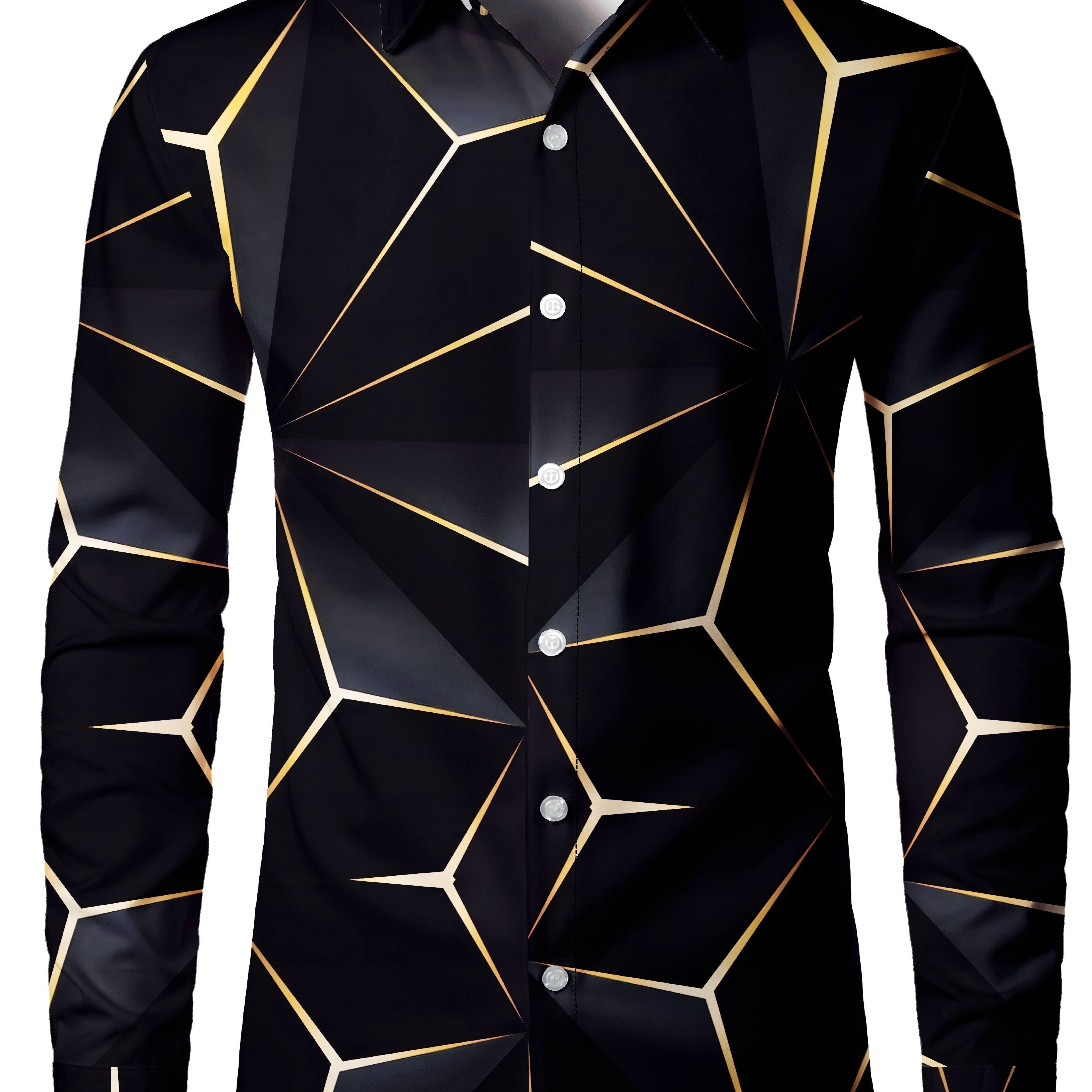 Men's Long Sleeve Casual Shirt with Lapel Collar Geometric Pattern for Spring Fall