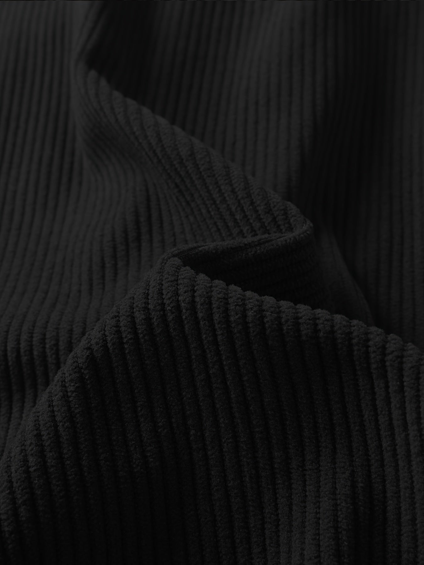 Katta va baland erkaklar uchun qora korduroy kurtka, zipli old qopqog'li cho'ntaklar bilan, kuz va qish uchun kundalik kiyim