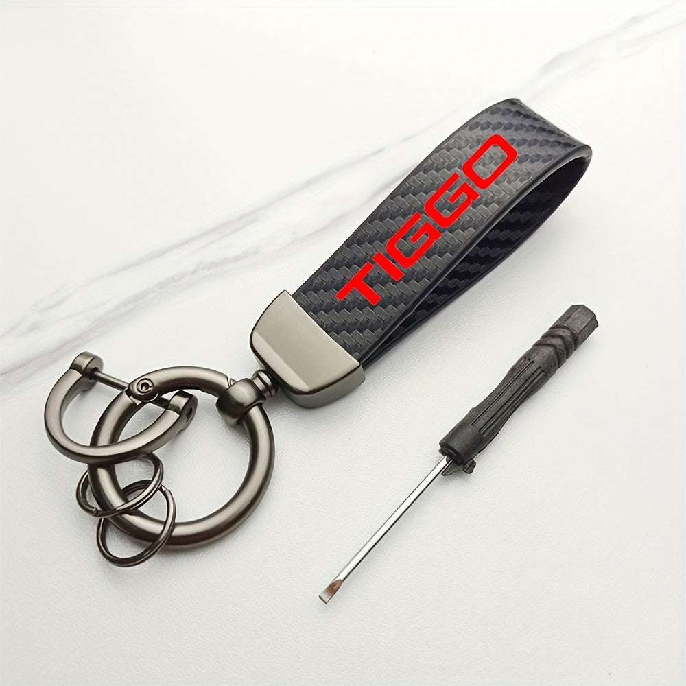 Universal Keychain Carbon Fiber Pattern Rope Keyring with Red Accents