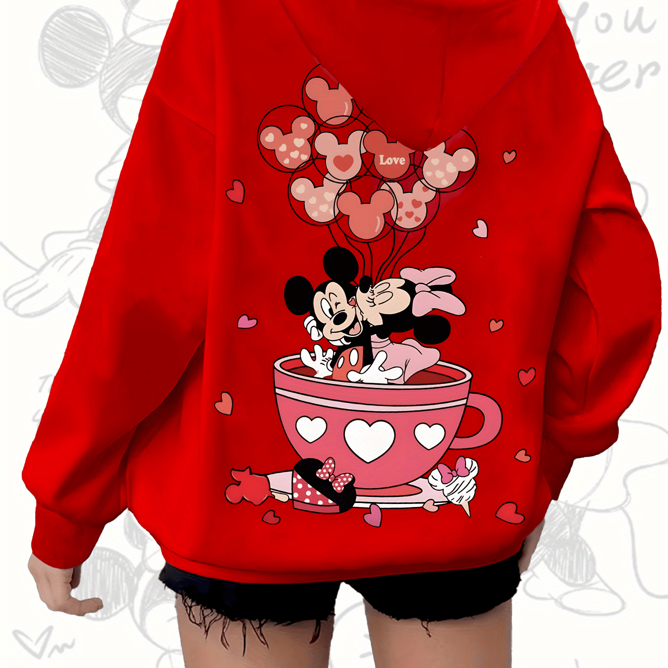 Women's Fleece-Lined Hooded Sweatshirt Cozy Winter Pullover with Cartoon Characters