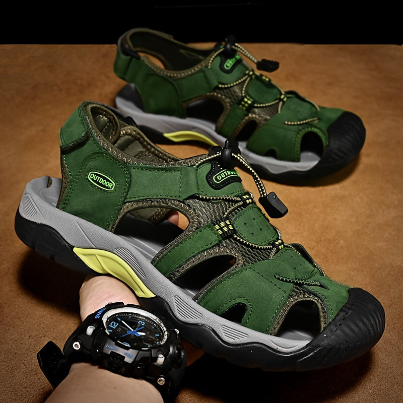 Men's Durable Cow Leather Sandals for Outdoor Hiking Trekking Summer Non-Slip Beach Casual