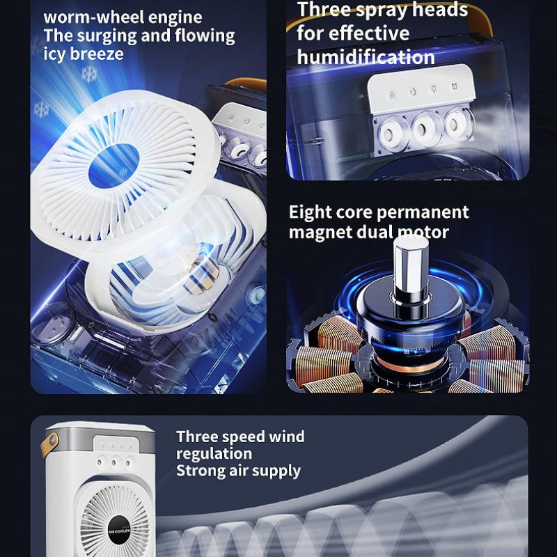 3-in-1 Portativ Havo Sovutgichi katta suv tanki bilan, 3 tezlik, rangli kechki chiroq, yuvish orqali sovutish uchun yotoqxona va uy ofisi uchun - USB quvvati, batareya talab qilinmaydi, energiya tejovchi