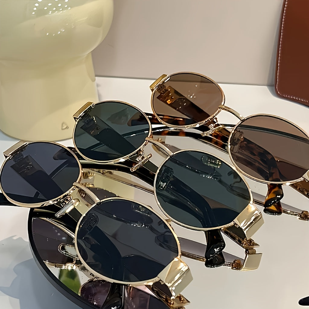 Women's Oval Sunglasses Metal Frame for Driving and Beach Trips