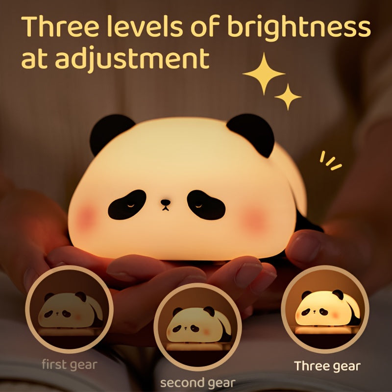 Luz nocturna de panda adorable con control táctil, recargable por USB, brillo ajustable, decoración moderna para dormitorio