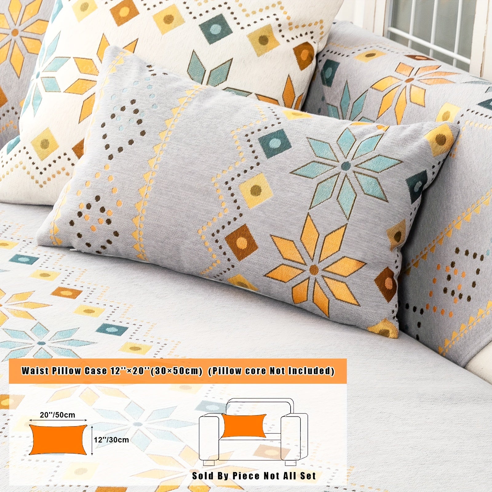 Bohemian Embroidered Sofa Slipcover with Pillowcase and Cushion Covers for Living Room and Bedroom