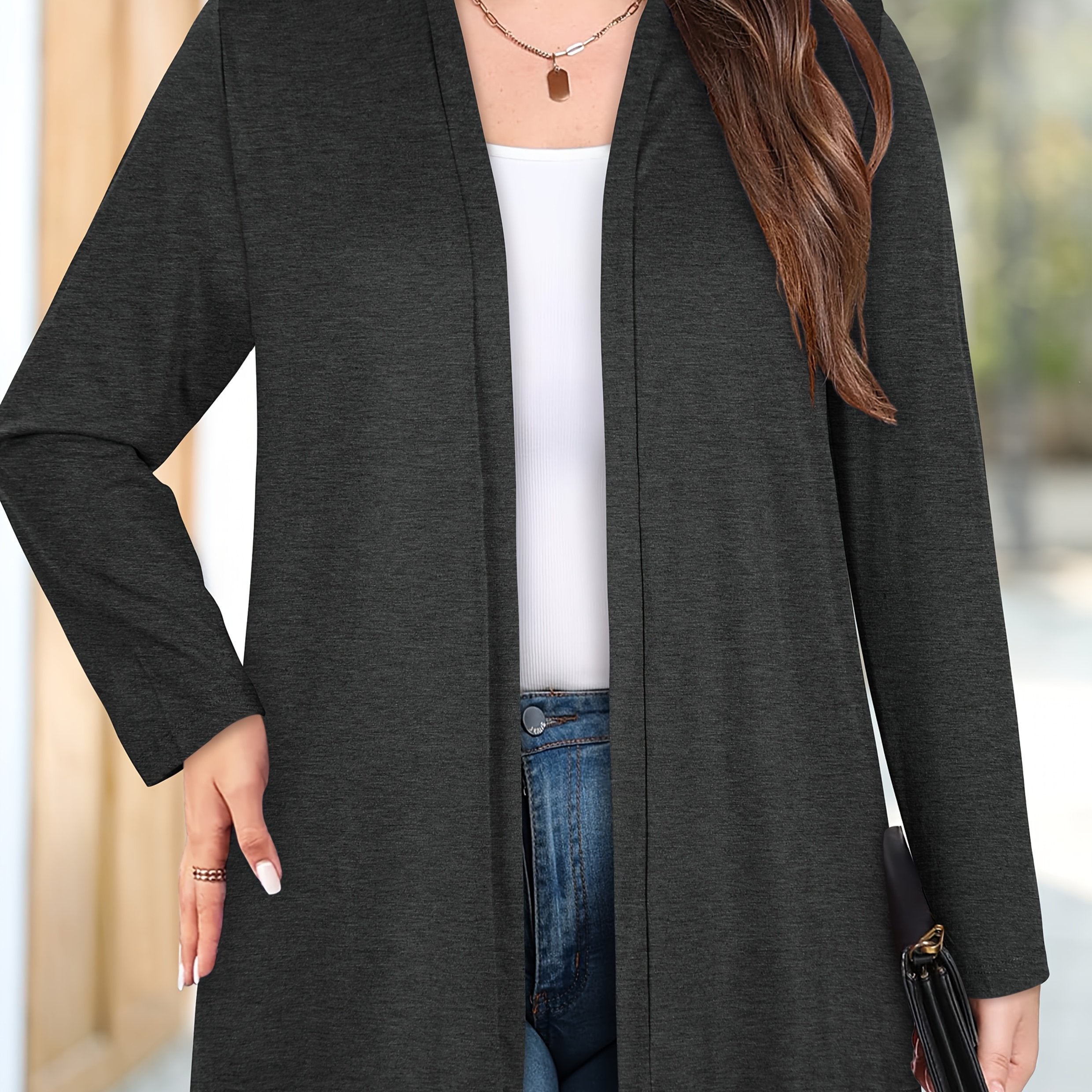 Women's Plus Size Long Sleeve Mid-Length Cardigan, Comfortable and Stylish