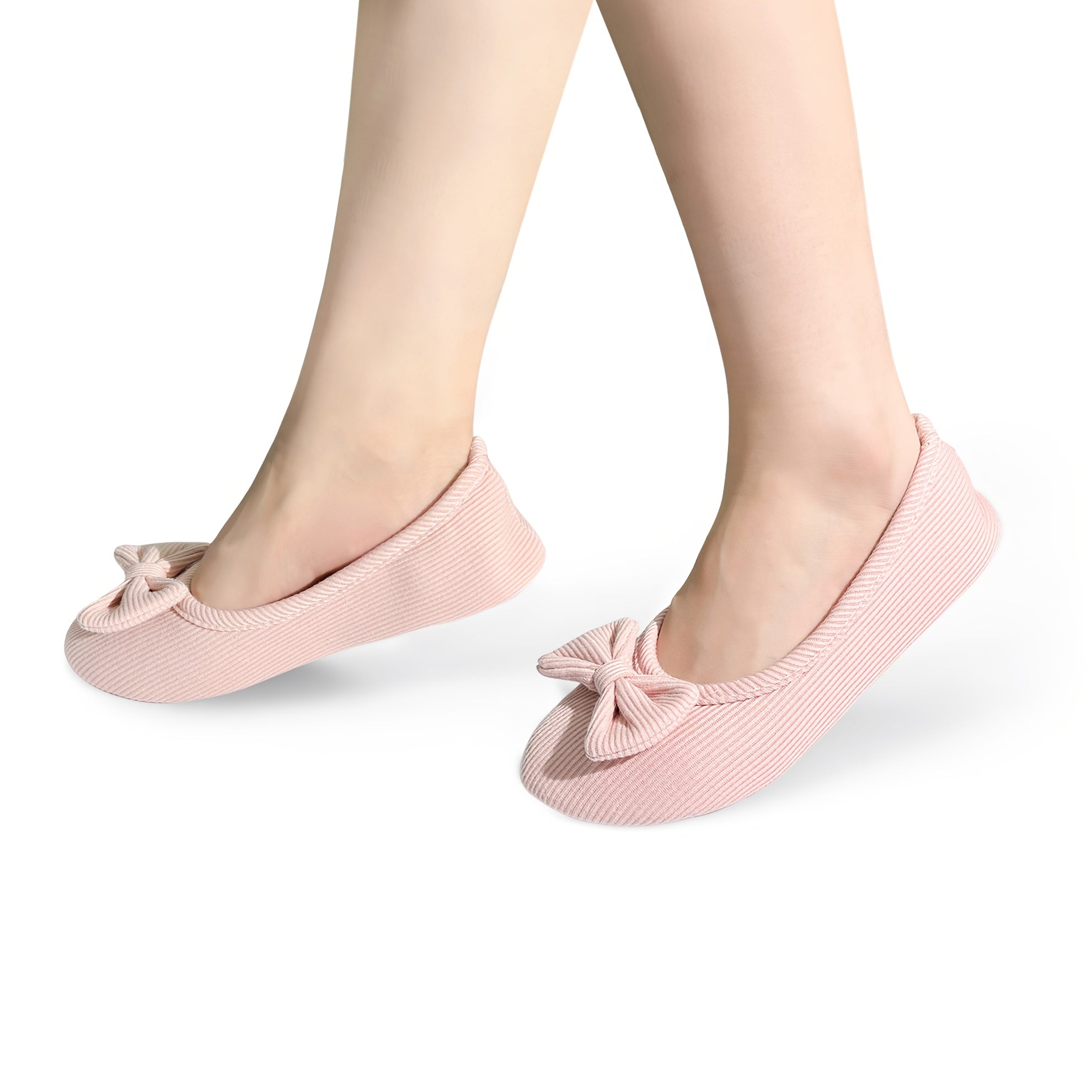 Women's Bow Embellished Ballet Flats Lightweight Fabric Slip-On Shoes