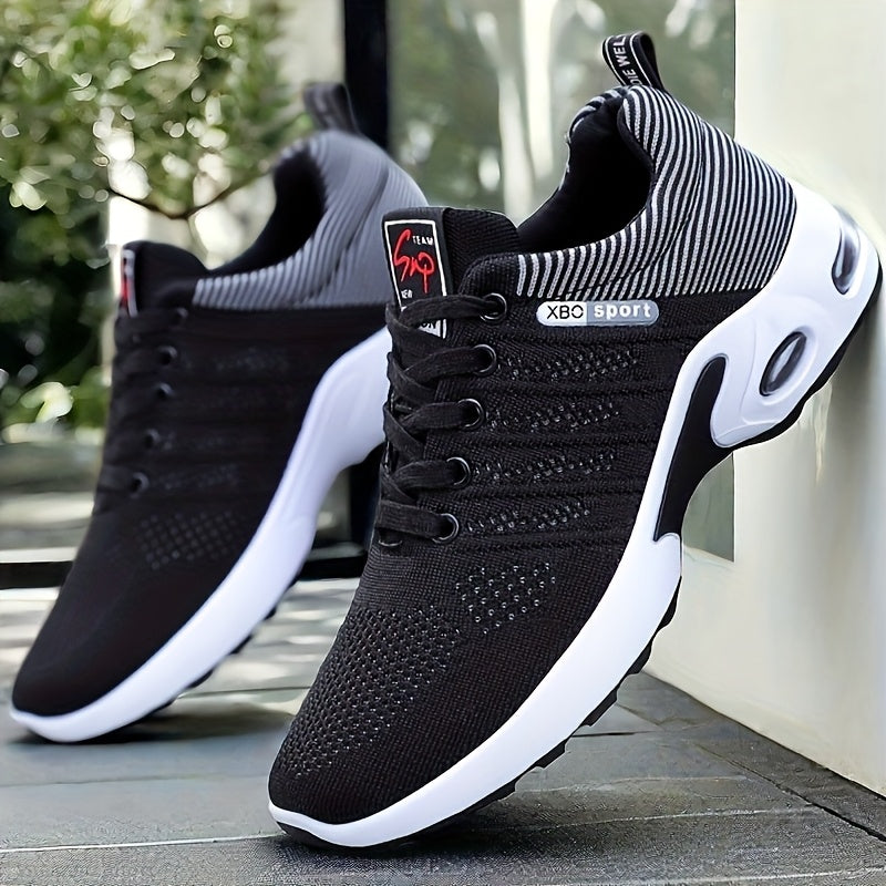 Men's Breathable Knit Sports Shoes All-Season Running Lace-Up Low Top Fabric Upper