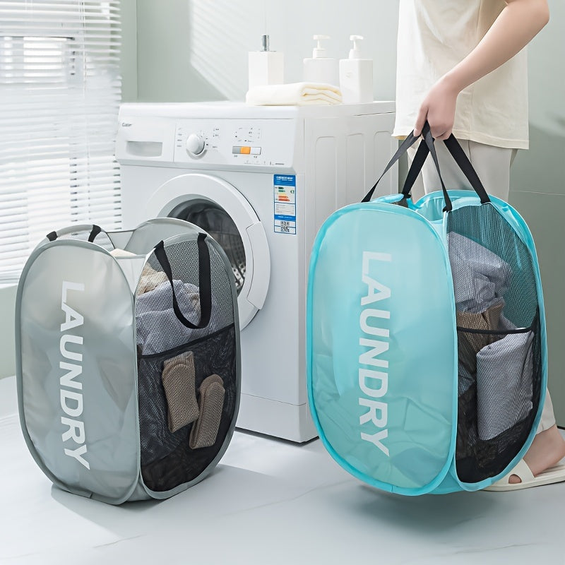 Collapsible Fabric Laundry Hamper with Mesh Sides and Dual Handles for Teens and Adults