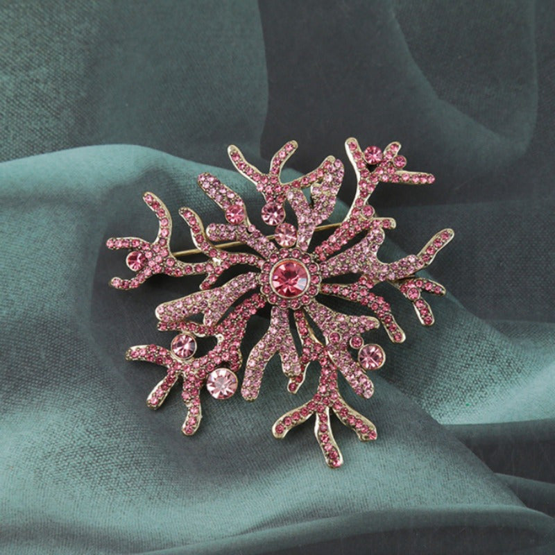Vintage Coral Brooch with Pink Rhinestones Irregular Flower Shape Jewelry