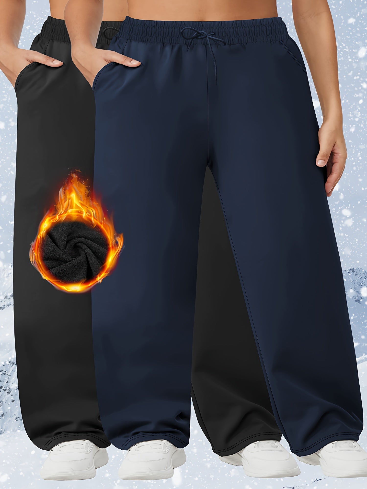 Plus-Size Warm Fleece Wide-Leg Pants Set for Autumn and Winter