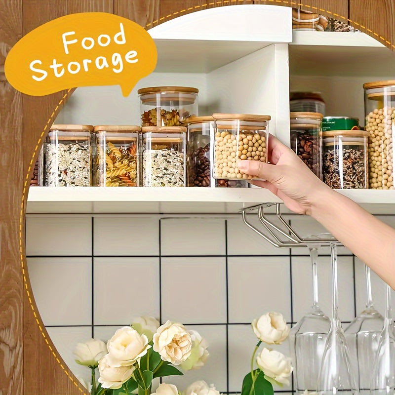 Набор из 12 квадратных стеклянных банок для специй с бамбуковыми крышками, герметичные, водонепроницаемые, термостойкие