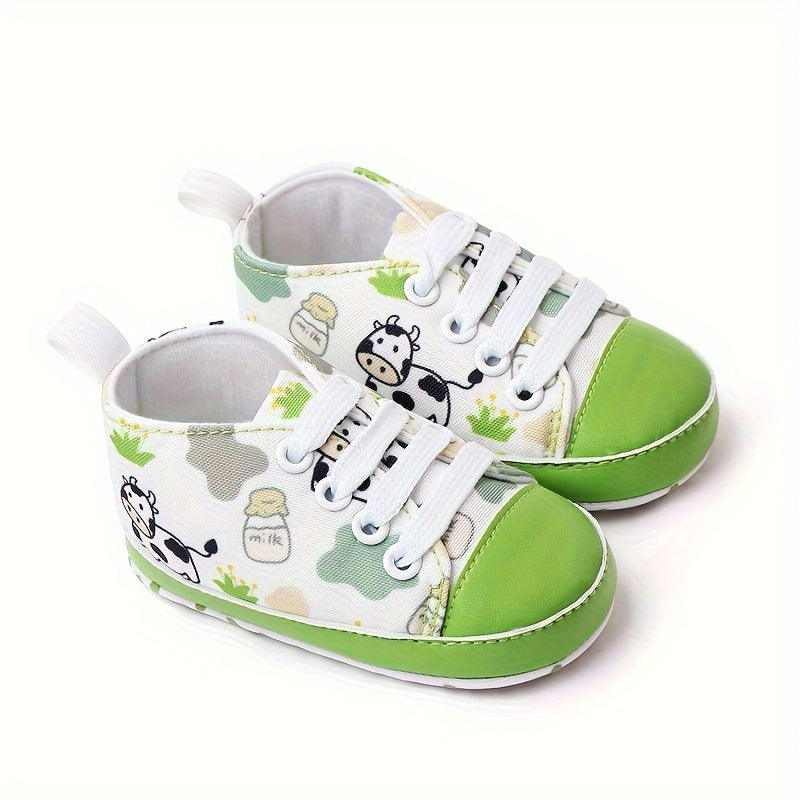 Baby Canvas Sneakers with Cartoon Print Adjustable Lace-Up Indoor Casual Shoes