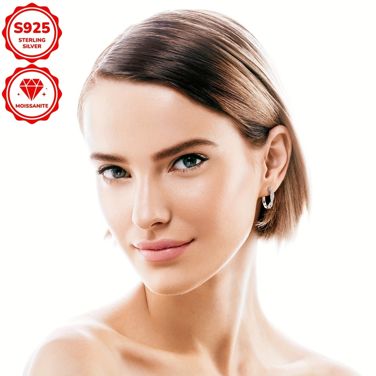 Women's Silver Hoop Earrings with Moissanite Stones 3.29g 52pcs 0.13ct Twist Design