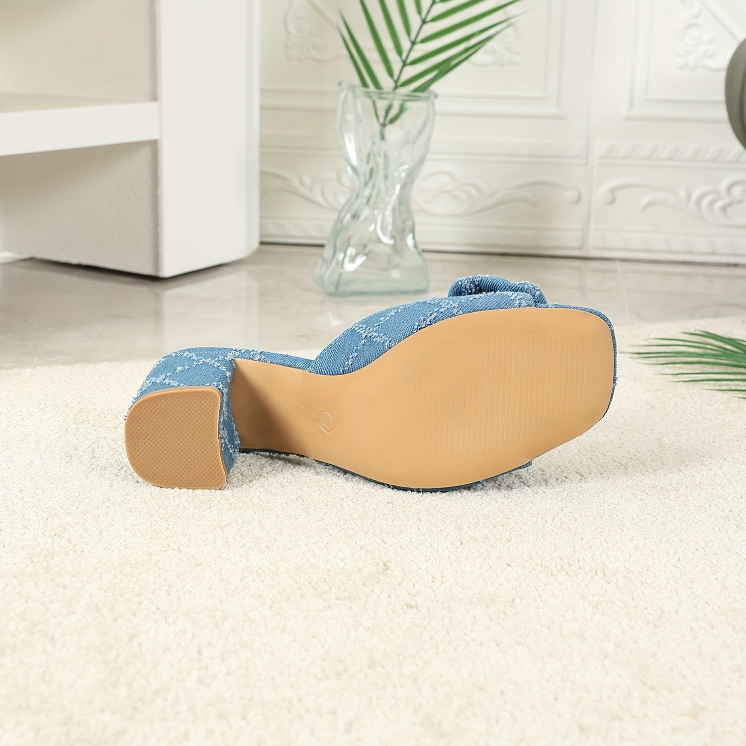 Women's Bowknot Chunky Heel Slip-On Sandals Non-Slip Stylish Summer