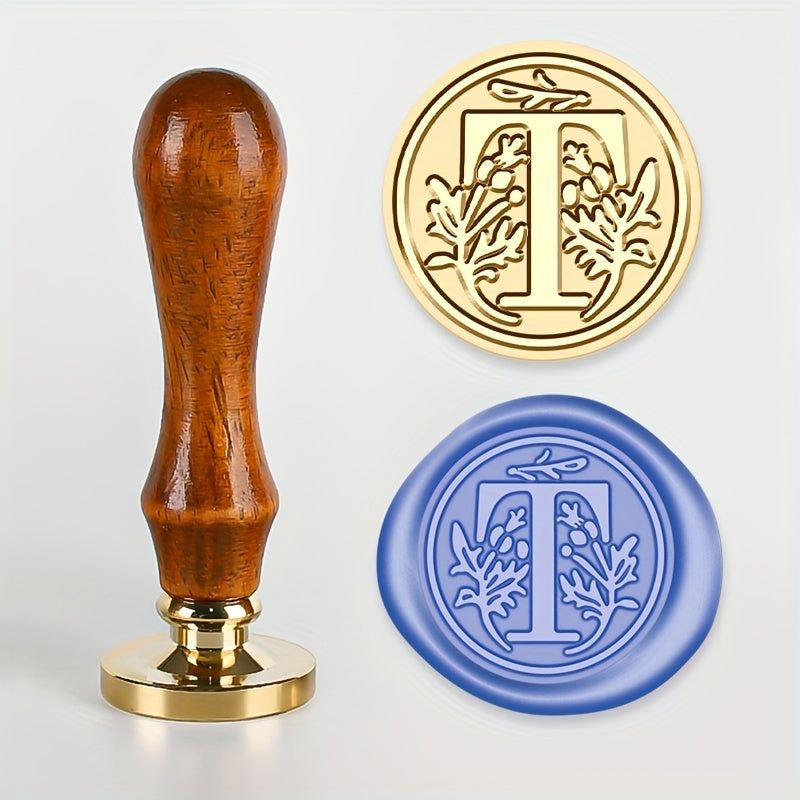 Wax Seal Stamp Set with 26 Letters Brass Head and Retro Wood Handle for Invitations and Gift Wrapping