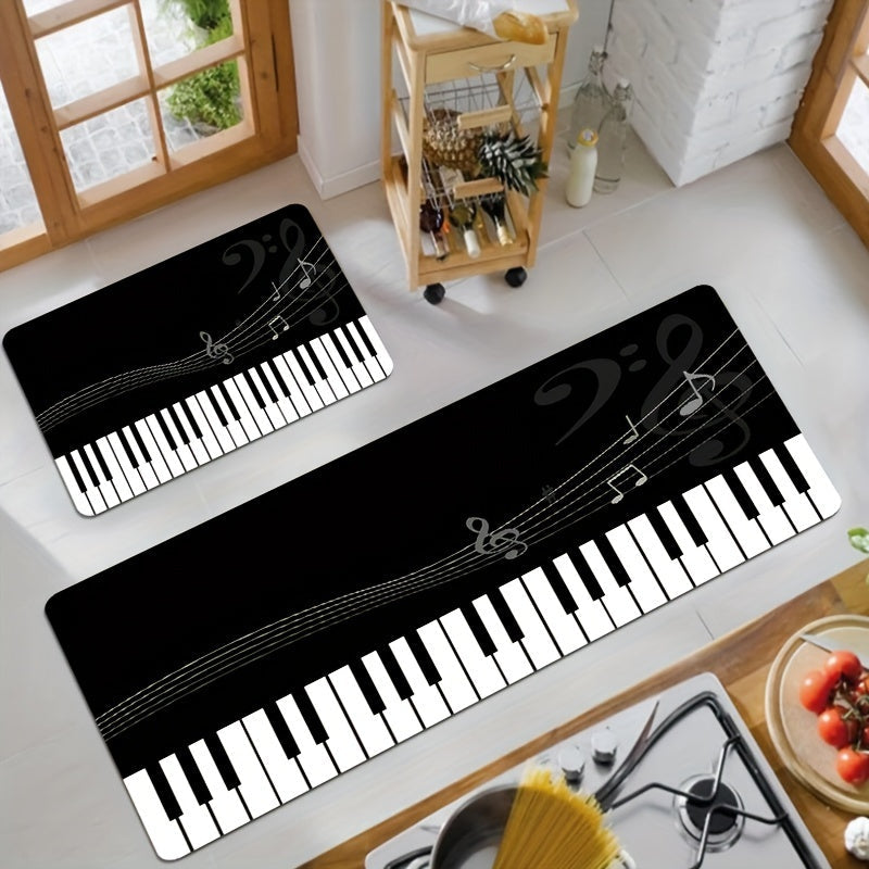 Piano Key Kitchen Floor Mat Non-Slip Waterproof Oil-Proof Soft Flannel