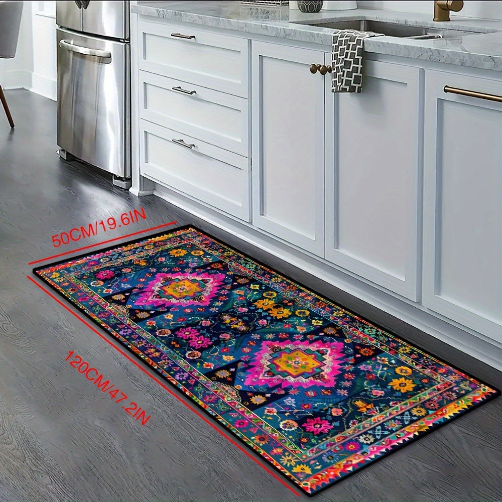 Velvet Bohemian Runner Rug 6mm Thick Anti-Slip Stain Resistant Polyester Rectangular Mat for Home Hotel Coffee Shop