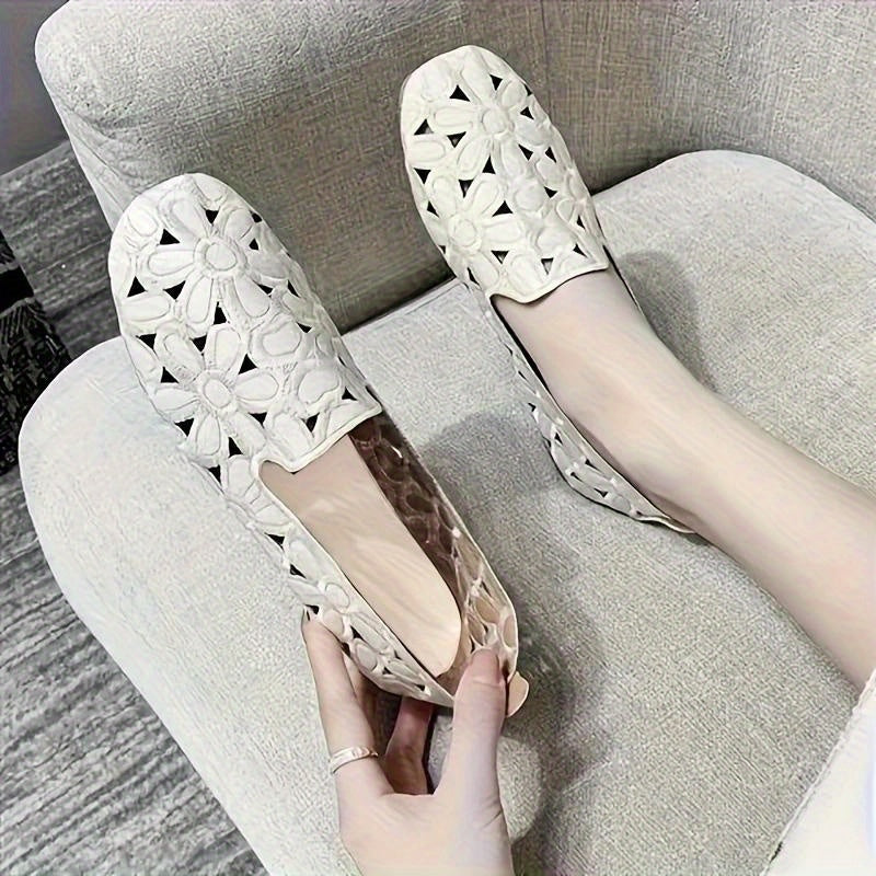 Women's Flats Slip-On Loafers with Floral Embroidery and Soft Rubber Sole