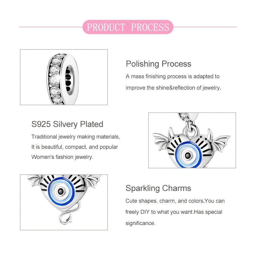 Silver-Plated Devil Pendant with Blue Eyes for Jewelry Making and Gifts