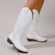 Женские западные ботинки-слипы с звездочным дизайном, средний клин, ковбойские туфли