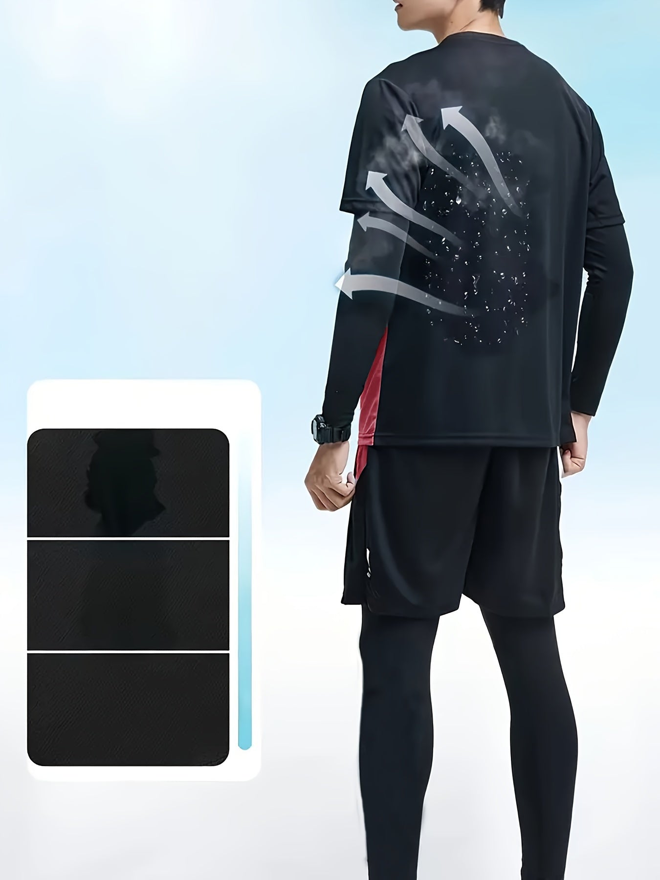 Men's Athletic Set Long Sleeve Tee Shorts Compression Pants Leggings Gradient Colors Breathable High-Elasticity Sports Training