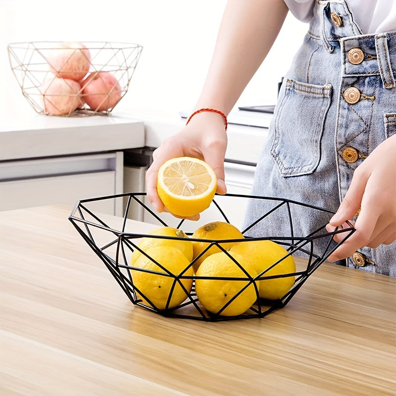 Black Wire Fruit Basket Nordic Style Mesh Iron Art Kitchen Decor Space-Saving Stackable Bowl