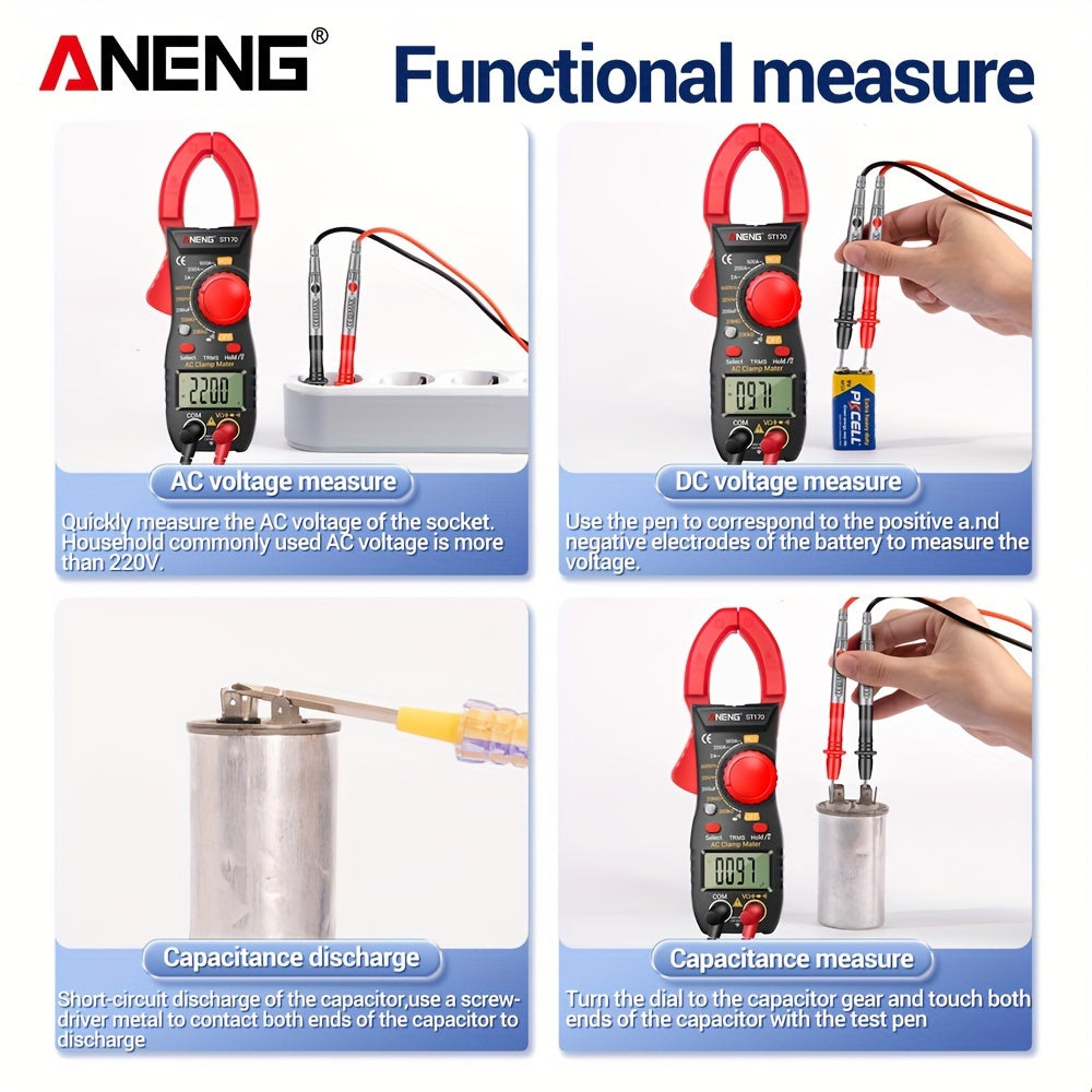 Digital Clamp Meter 500A AC/DC Voltage Resistance Capacitance Non-Contact Testing