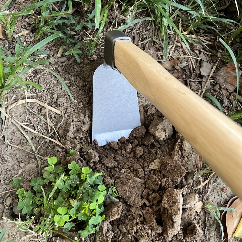 Wooden Handle Garden Hoe 37cm Metal Soil Loosening Hand Tool for Gardening and Planting