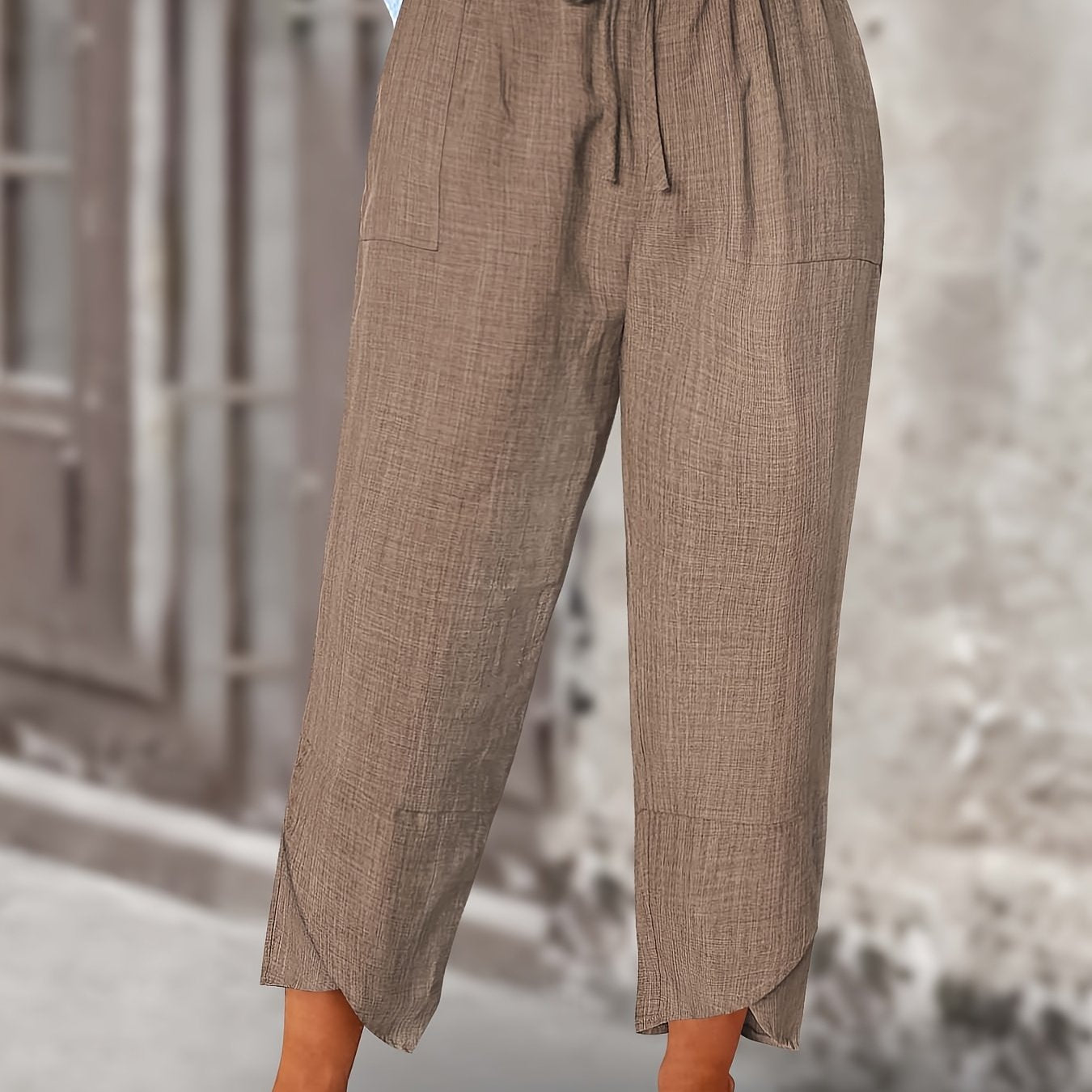 Women Navy Blue Harem Pants with Drawstring Waist Patch Pockets