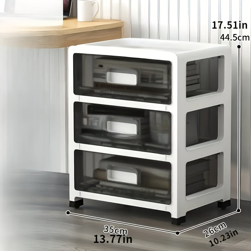 Transparent Plastic Storage Cabinet with Casters for Office Files and Supplies Under Desk