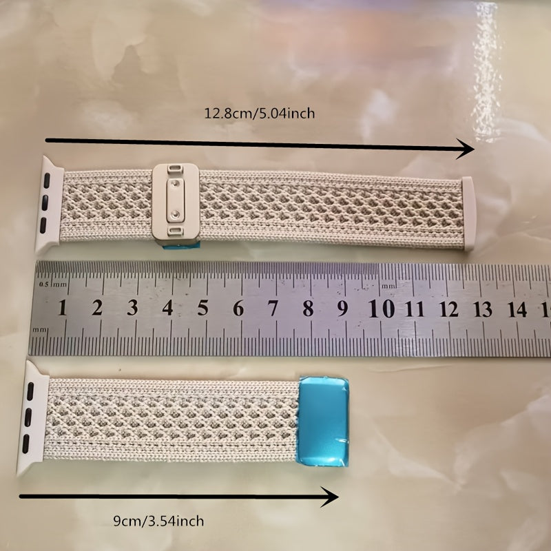 Beige Nylon Knit Watch Band for 38-49mm Watches Magnetic Closure Men Women