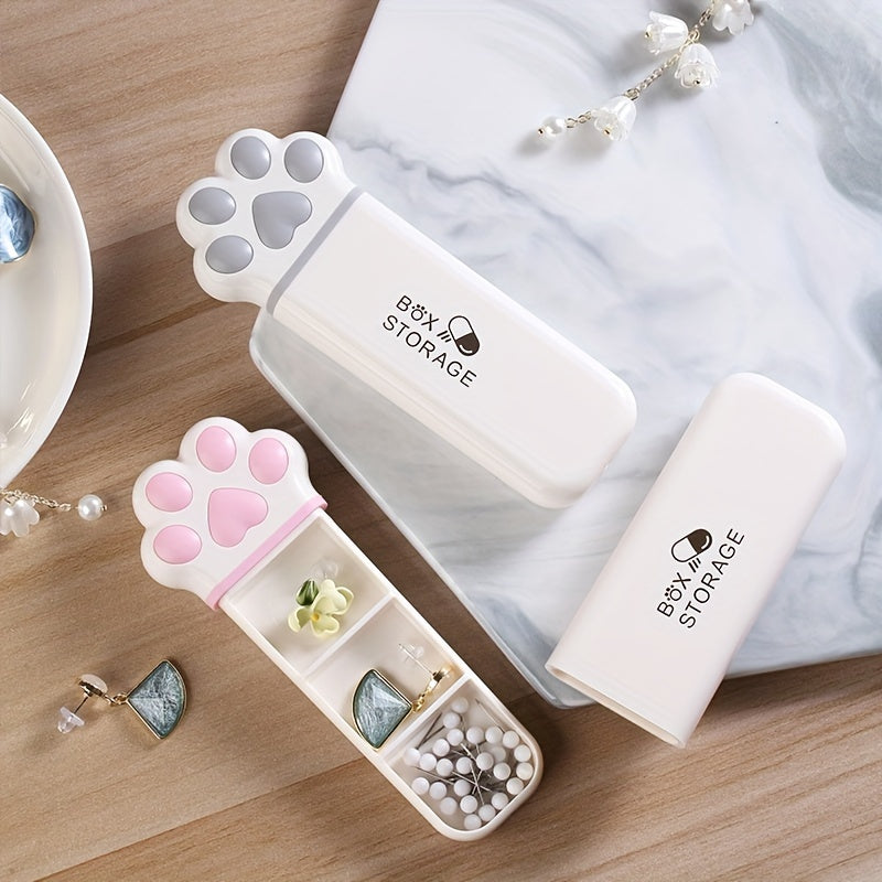 Mini Cat Paw Pill Organizer Portable Medication Box with 3 Compartments