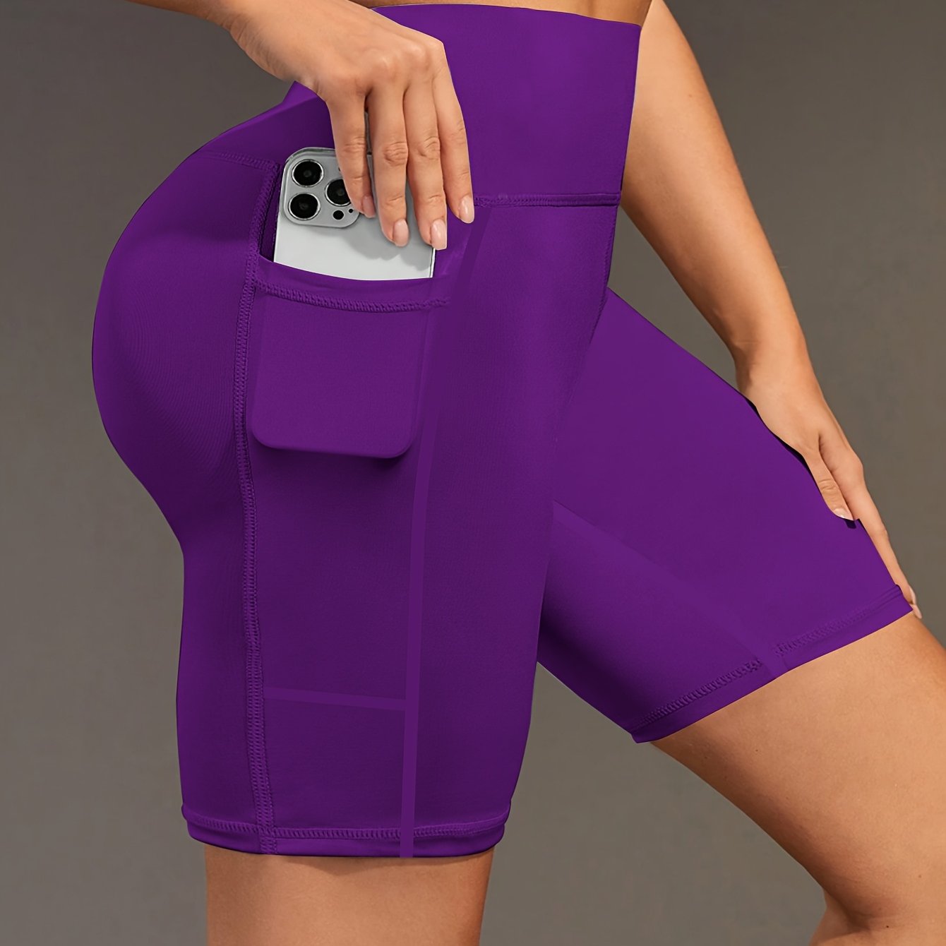 Ayollar uchun yoga shortlari, yuqori bel, cho'ntaklar, elastik to'qima, teal rang, fitnes, kundalik foydalanish