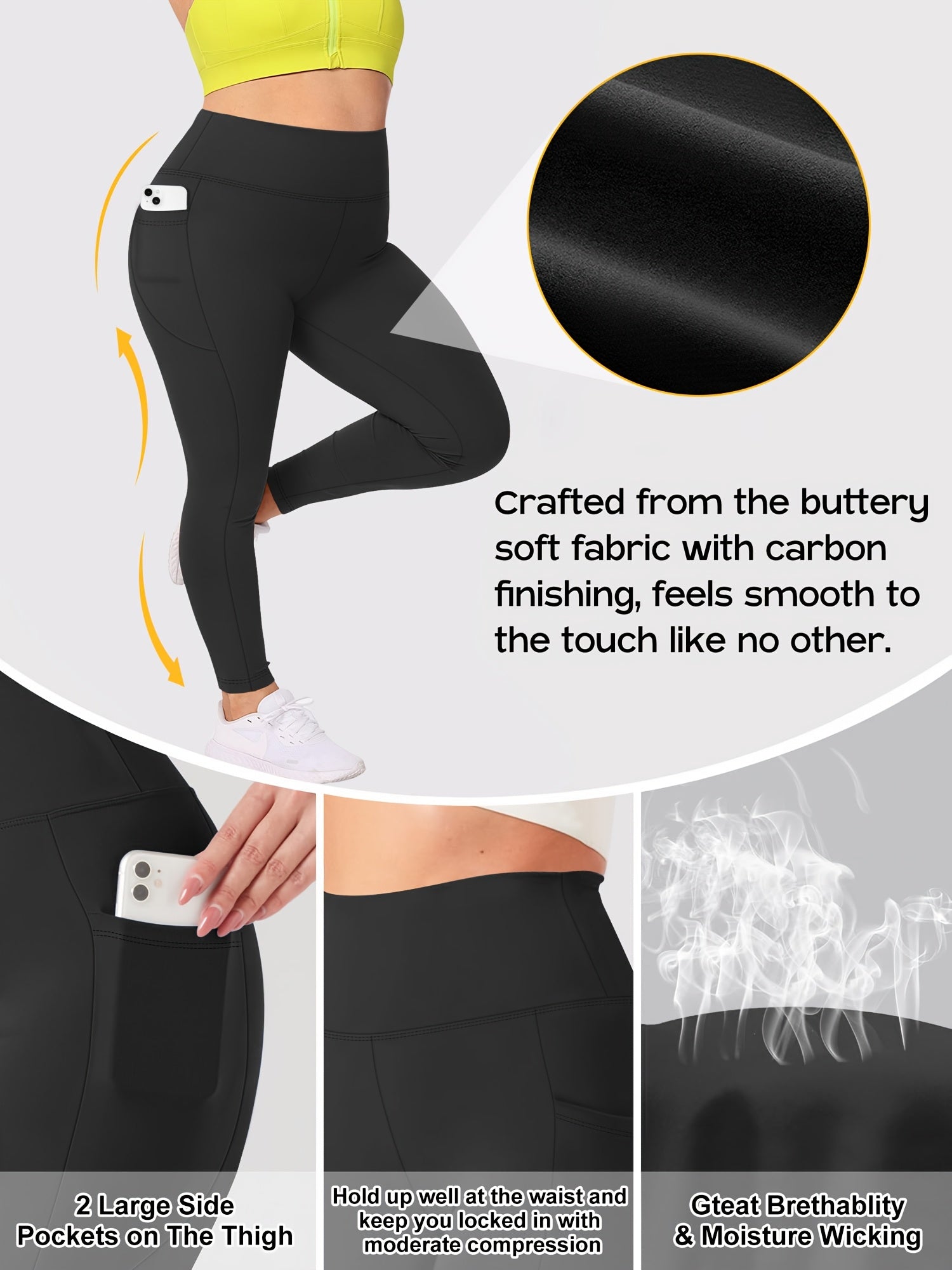 Plus Size Yoga Pants With Pockets High-Waisted Tummy Control Workout Leggings
