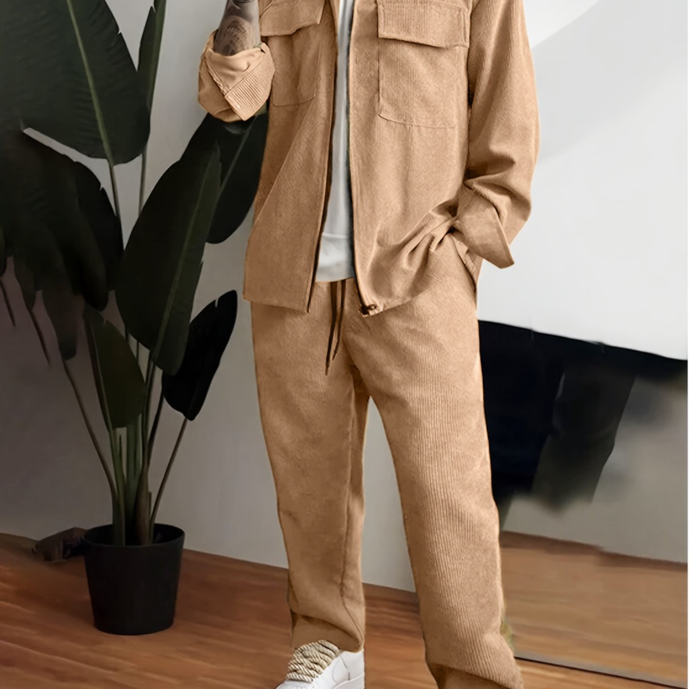 Conjunto de ropa deportiva casual de poliéster para hombre, chaqueta y pantalones, para fitness al aire libre y uso casual