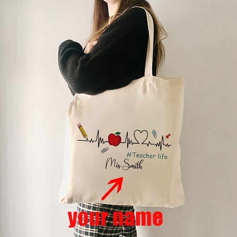 Personalized Canvas Tote Bag for Teachers with Name, Shopping and Travel Use