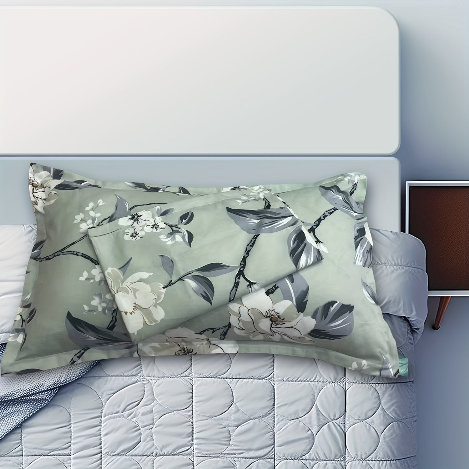 Fundas de almohada de satén con estampado floral, tamaño estándar, fundas decorativas de poliéster suave