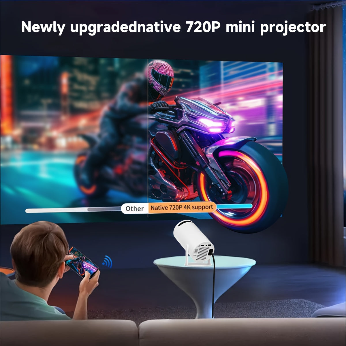 Uy kinoteatri va lager uchun HD 1080P 4K qo'llab-quvvatlovchi Mini WiFi Projektori