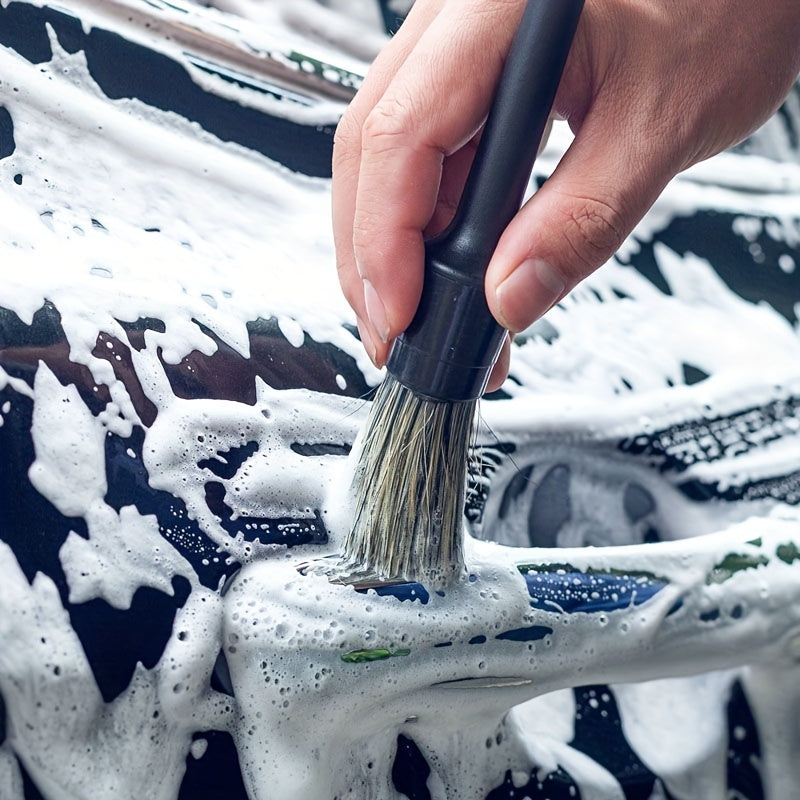 Set de 3 cepillos de cerdas suaves para detalles de coche de pelo de cerdo natural, limpieza exterior de neumáticos