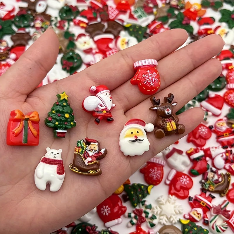 Set of 50 Holiday Flatback Charms for DIY Crafts and Jewelry Making Reindeer Snowman Seasonal Decorations
