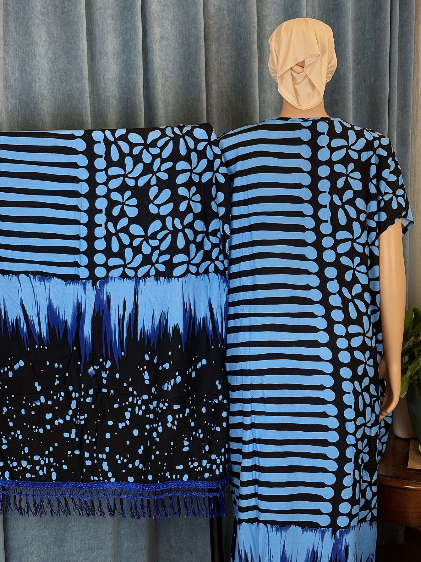 Women's Retro Short Sleeve Two-Piece Dress Set with Scarf and Elegant Style