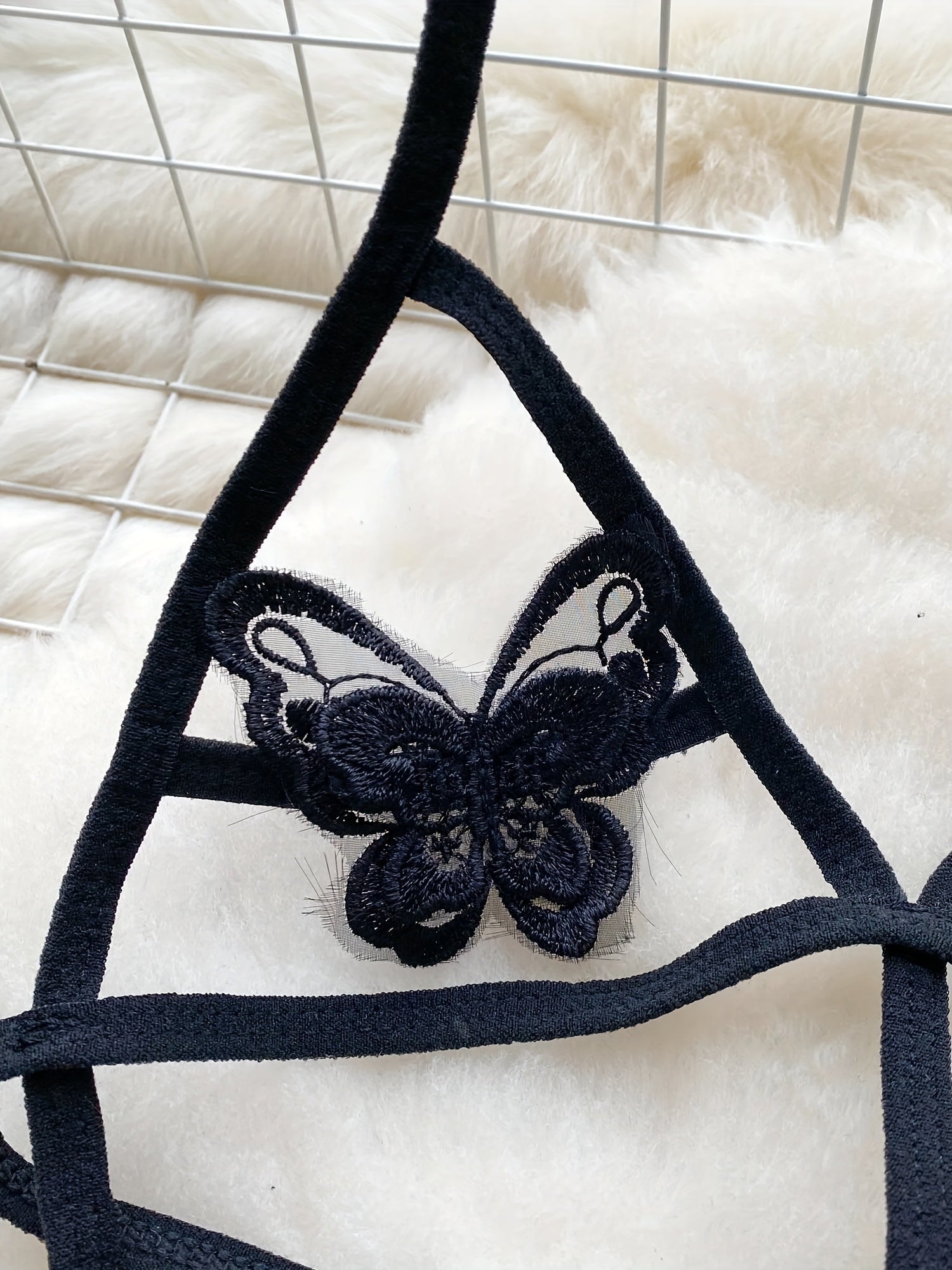 Women's Lingerie Set Halter Teddy with Butterfly Patch and Open Crotch