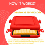 Mikroto'lqinli pechda sendvich tayyorlash panasi - Tez, qizarib pishgan tost uchun pishirish plastinkasi, yopishmaydigan temir, BBQ, kolbasa, tovuq qanotlari, bifshtekslar, qizil rangda, qulay tutqichli.