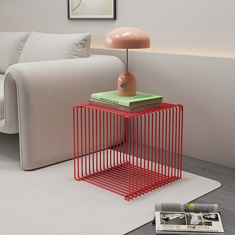 Geometric Stainless Steel Side Table with Storage Shelf for Living Room