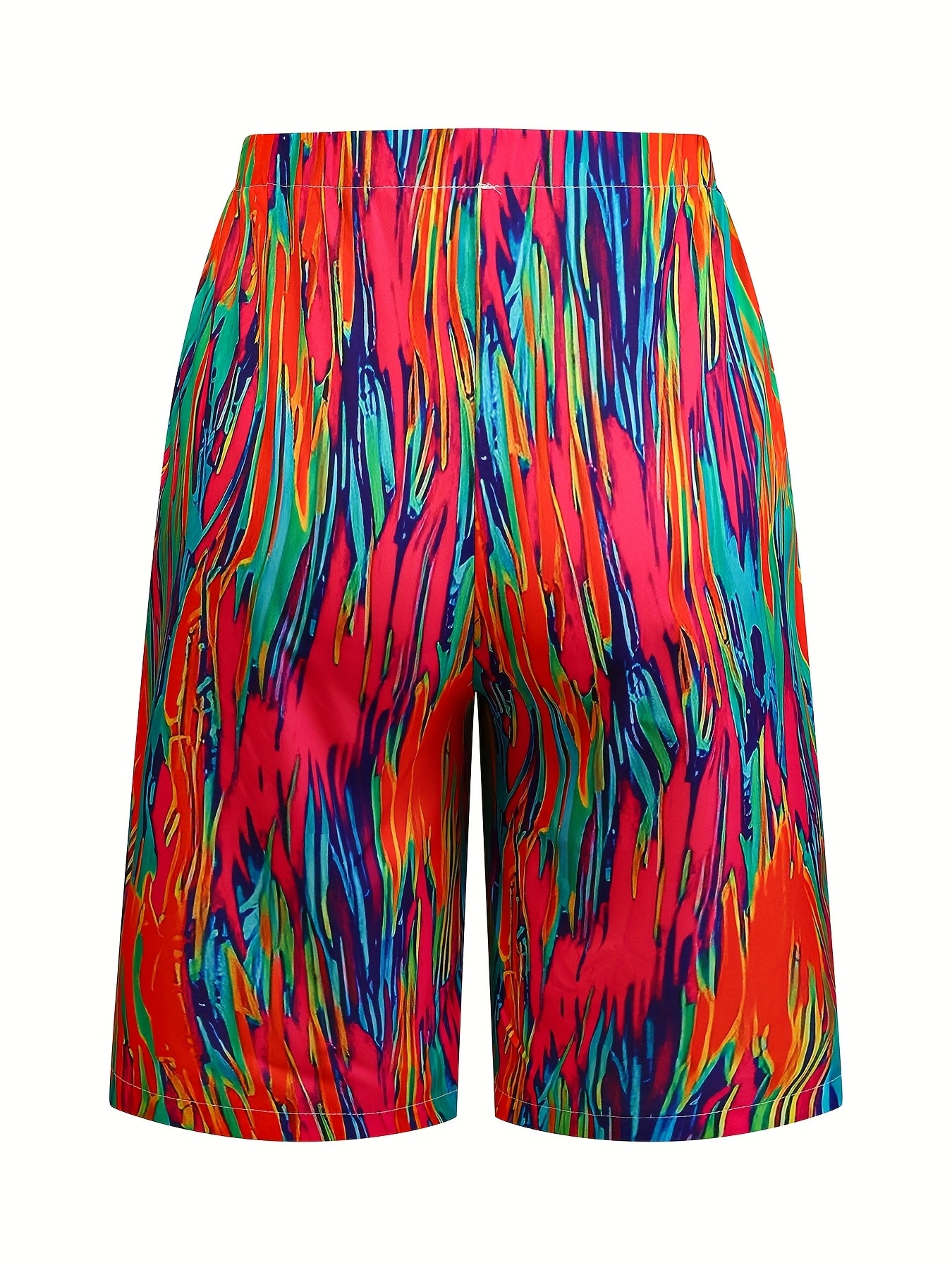 Plus o'lcham ayollar uchun rangli blokli tie-dye Bermuda shortlari yengil yozki kundalik
