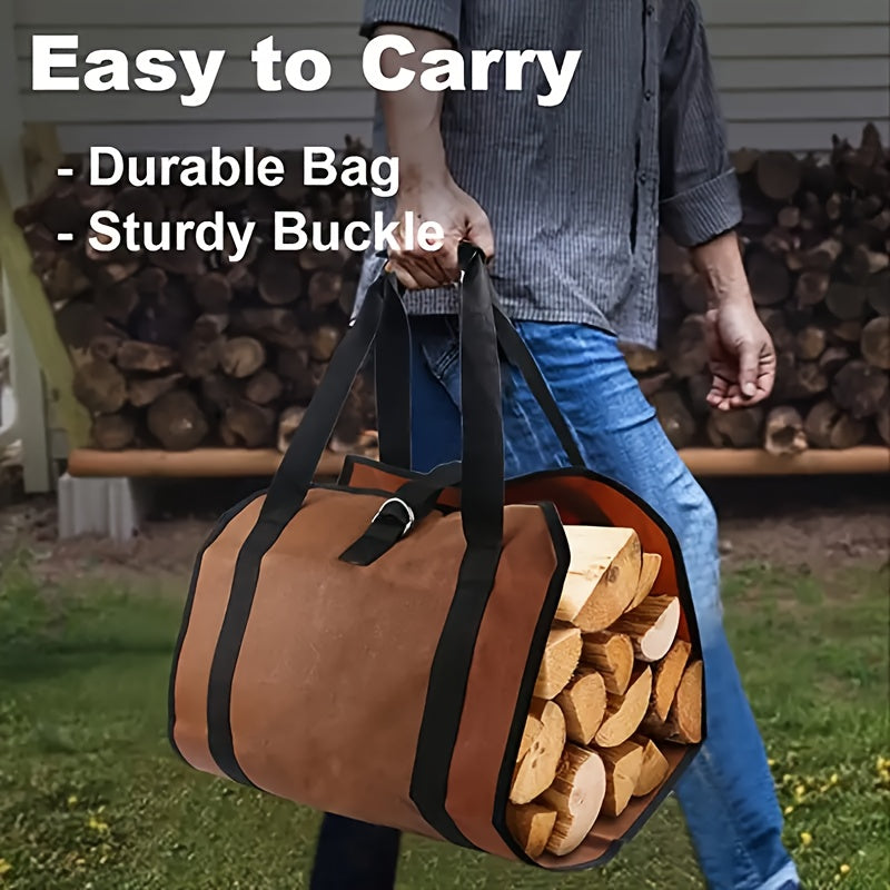 Large Capacity Firewood Tote with Reinforced Handles Heavy-Duty Canvas Carrier Bag